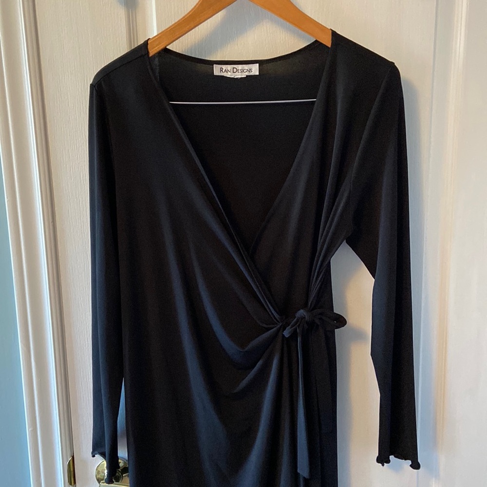 Black long sleeved faux wrap dress- maternity optional